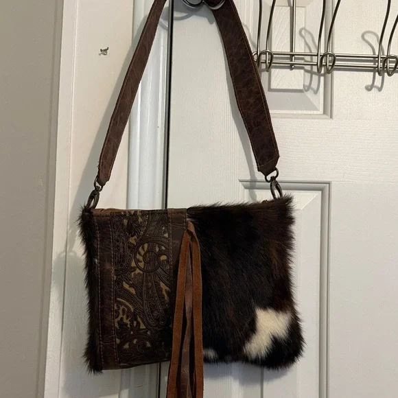 Brown and Black Cow Fur Shoulder Bag - Picture 1 of 1